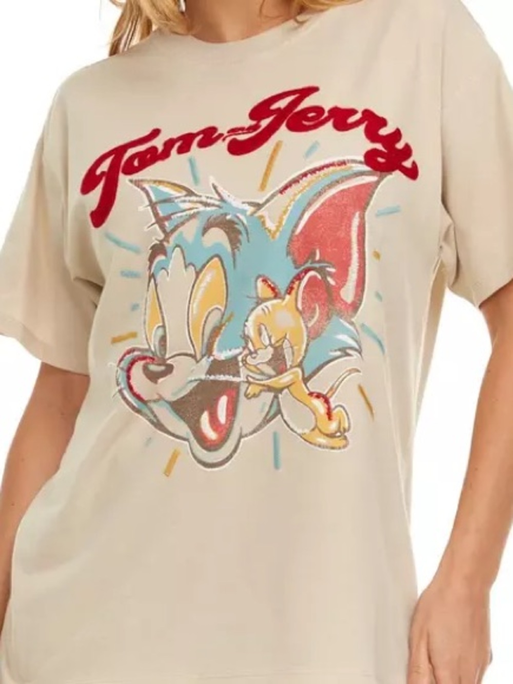 Hobby Lobby White Tom & Jerry Graphic Tee with Red Script